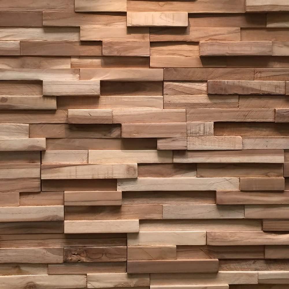 Wall!Supply 3D Wall Panels – Reclaimed Modern Asian Teak Wood – Home Decor Wallpaper Alternative for Living Room, Bedroom & Office – Easy DIY Installation – 10 Pack, Covers 9.6 Sq Ft