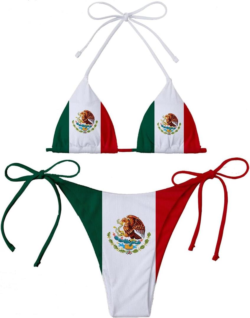 Mexico Flag Women Micro Sexy Bikini (X-Large-XX-Large)