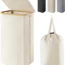 Lifewit 100L Laundry Basket with Lid, Clothes Hampers for Laundry with Bamboo Handles and A Removable Bag, Large Foldable Laundry Hamper for Bedroom, Bathroom, Dorm, Laundry Room, White