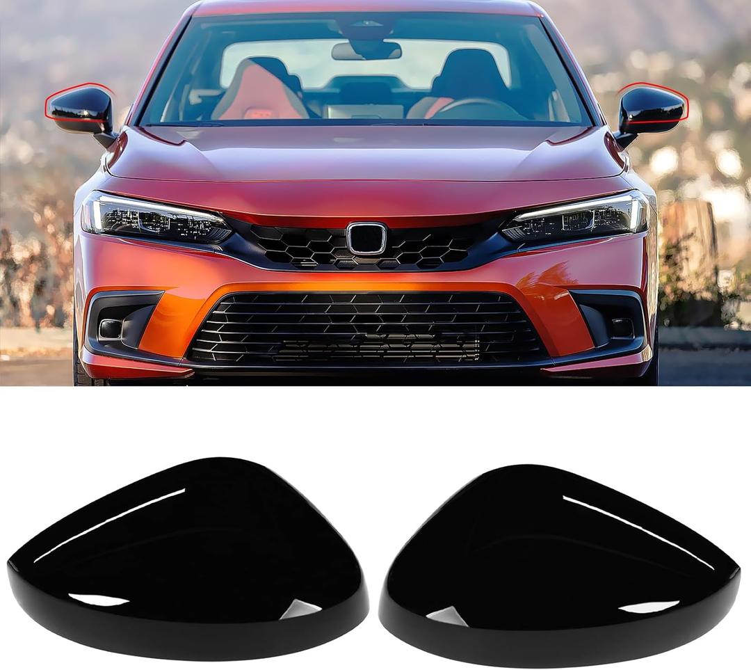 Moonlinks Compatible with Honda Civic 11th Gen 2022-2025 LX EX EX-L Si Sedan Sport Side Mirror Cover Replacement, Glossy Black Left Driver Right Passenger Side Clip-on Mirror Cap WITHOUT Turn Signal