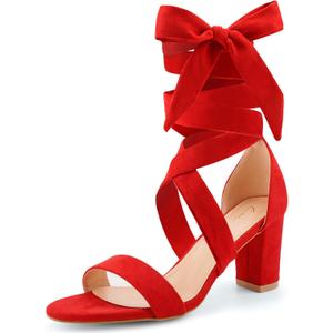 Leticia Strappy Heels for Women Chunky Heel Sexy Open Toe Lace Up Block Heels Comfortable High Heeled Sandals for Women Dressy Summer (10, Red)