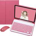 AnMengXinLing Keyboard Case for iPad mini 7th(A17 Pro) 2024/Mini 6th Generation with Mouse,Case for iPad mini7/mini6 with Detachable Wireless Keyboard Pencil Holder Slim Smart Cover, New Pink