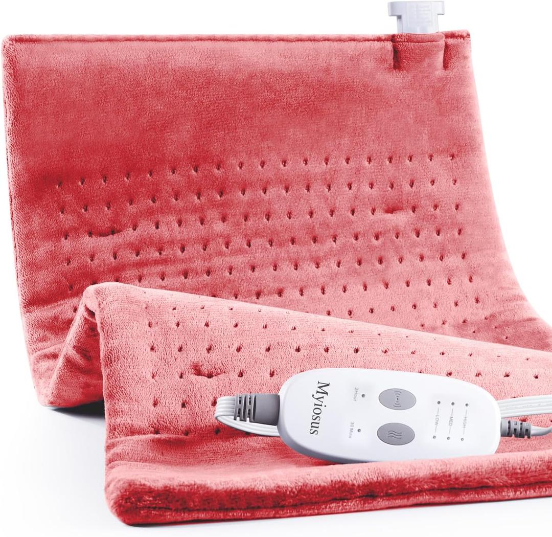 Massaging Weighted Heating Pad for Back Pain Relief,Heating Pads for Neck, Shoulder,Cramp,Portable Heated Pad with 3 Heat Settings & 6 Massage,18 Relaxing Combinations,Auto Off,20"*24",Grapefruit Red