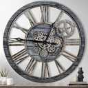 The B-Style Large Real Moving Gears Wall Clock 30 inch Rustic Retro Industrial Farmhouse Wood Clock Oversized Decorative Vintage Wall Clocks for Living Room (Carbon Gray)