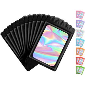 Funfery 100 Pack Resealable Bags Clear Holographic Bags,Smell Proof Packaging Baggies,Mylar Food Storage Bag,Zipper Sealing Pouch for Coffee Beans,Cookies,Jewelry Sample Small Business(Black,4x6in)