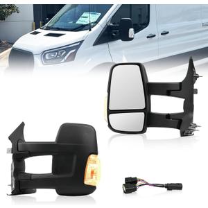 Driver Side Mirror for Ford Transit 2015-2025, Left Long Arm Door Mirrors Replacement Power Mirror with Turn Signal Light, Heated Glass