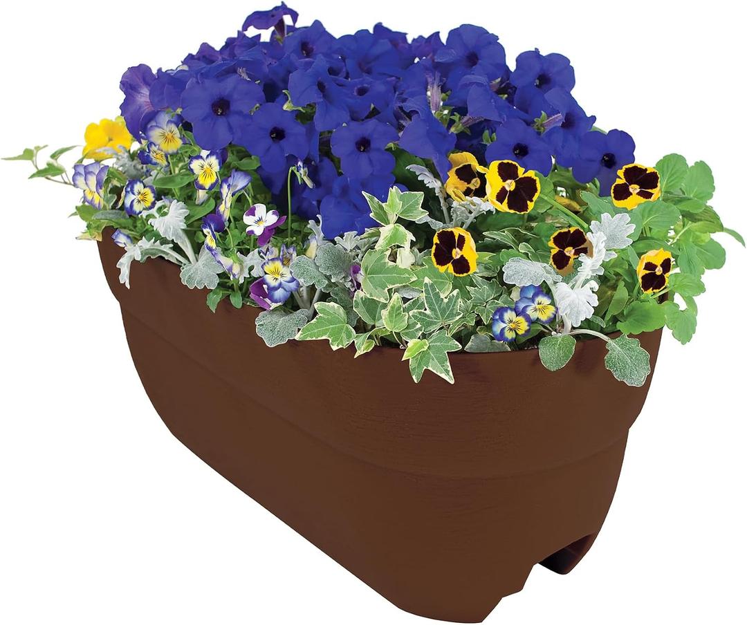Emsco Group Bloomers Railing Planter with Drainage Holes 24" Weatherproof Resin Planter Brown, Plastic