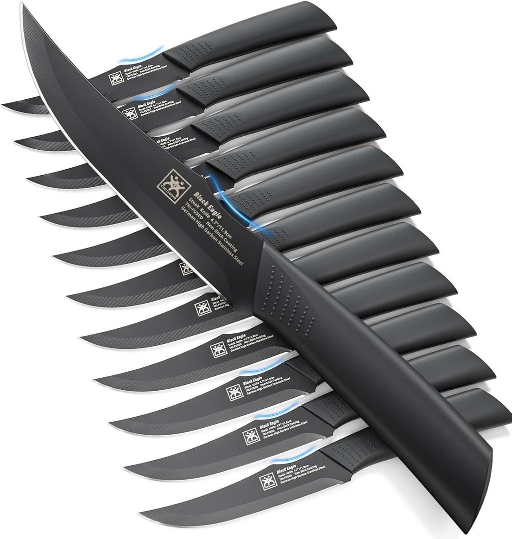 Steak Knives Set of 12, 4.7 Inch Dishwasher Safe Non-Serrated Table Knives, Ultra Sharp for Precise Cutting, Non-Stick Blade & Rust Proof, Easy to Maintain Ideal for Home Restaurant Party