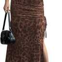 Women's Vintage Cheetah Leopard Drawstring Bodycon Skirt M