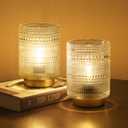 2 Pack Battery Operated Decorative Lamp with Timer for Bedside,Small Cordless Table Lamps with LED Warm Bulb for Shelf/Coffee Table/Entryway/ Bathroom or Kitchen Counter/ Dorm/Office Cubicle(Clear)