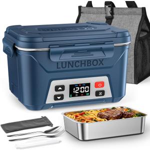 EAST OAK Heated Lunch Box for Men, Electric Lunch Box for Adults, 5.5 Cups Cordless Portable Food Warmer, Rechargeable Self Heating Food Heater with Memory Function, Automatic Keep Warm(Classic Blue)