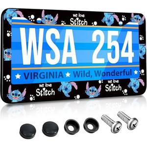 Akkya License Plate Frames for Women Men Car Plate Holder Cover Cute Funny Cartoon Metal Tag Frame Stainless Steel Car Accessories Front Rear Plate Decor(Black & Blue)
