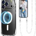 UnnFiko Crossbody Phone Lanyard for iPhone 17 Pro Max Case Compatible with Magsafe Clear, Metal Phone Strap Phone Case Shockproof Protection, Magnetic Phone Case for iPhone 17 Pro Max(Silver Lanyard)