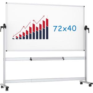 VIZ-PRO Double-Sided Magnetic Mobile Whiteboard, 72 x 40 Inches, Rolling Dry Erase Board Easel Stand on Wheels with Aluminium Frame for School Office Home