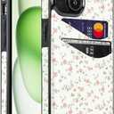 For iPhone 15/14/13 6.1 inch Case with Card Holder Soft Leather Wallet Case Protective Shockproof Hard Cover for Women Man (Pink Floral, iPhone 13/14/15 6.1 inch)