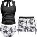 RONGTAI Girls Swimsuits Bikini Swimwear 3 Pcs Summer Bathing Suits for 8-15Y Teens (Black)