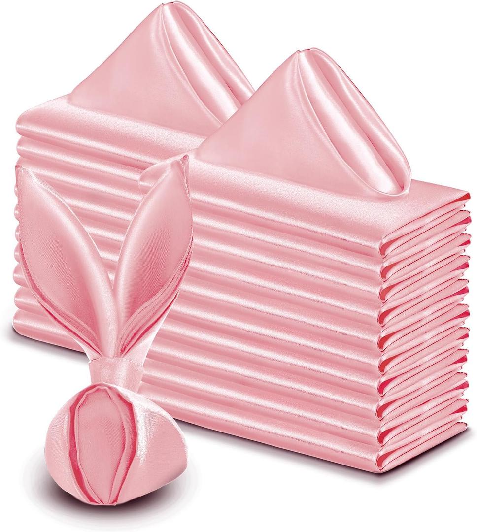 VACVELT 50 Pack Blush Pink Satin Napkins 20x20 Inch Wedding Napkins Bulk, Decorative Elegant Dinner Napkins Square Table Napkins Decor, Silky Satin Cloth Napkins for Restaurant Graduation Party