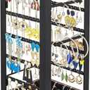 keomaisyto Rotating Earring Holder, Jewelry Holder Organizer with Ring Tray/Necklace/Bracelet Hooks, 360Earring Organizer with Stable Bamboo Base for Jewelry Display (Patent Pending) (Black)