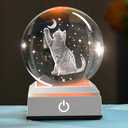 3D Cat Crystal Ball Lover Gifts for Her Women Cat Themed Gifts 80mm Glass Globe Stuff Present Mom Kids with LED Lighting Base