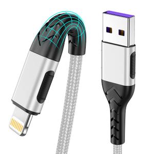 Durcord iPhone Charger, [ MFi Certified] 3Pack 6FT USB A Cable for Lightning Charger Cable, Fast iPhone Charging Cord Compatible with with iPhone Xs Max/XS/XR/X/8/7/6S/6/Plus/SE/iPad(Bright Silver)