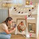 Little Dove Kids Play Tent with Mat, Kids Playhouse with 2 Windows, Star Lights & Tassel Garland, Indoor Outdoor Reading Nook, Machine Washable Cover, Gifts for Girls & Boys, 42" 27" 38", Beige