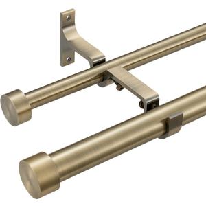 Double Curtain Rods for Windows 36-72 Inches, 1'' Front and 5/8''Back Double Drapery Rods with Premium Aluminum Brackets and End Cap Finials, Adjustable Antique Bronze Dual Window Curtain Rod