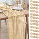 Asee'm 12pcs Cheesecloth Table Runner 120 Inches Long Sand Boho Gauze Cheese Cloth Runner 10FT Rustic Sheer Table Runners for Christmas Wedding Party Baby Shower Spring Easter Decoration