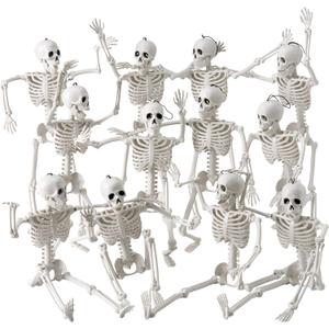 JOYIN 12 PCS 16" Halloween Skeleton Decor, Full Body Movable Stayable Joints Plastic Skeleton, Posable Hanging Skeletons for Halloween Decoration Indoor Outdoor, Graveyard Yard Party Decor