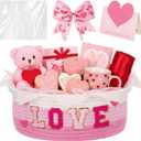 Colingmill Valentine Day Small Woven Basket, Empty Gift Basket with Gift Bag Bow and Greeting Card,Tissue Paper and Love Alphabet Patch Baby Baskets for Nursery, 12 x 8 x 5 (Pink,White)