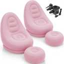 2 Sets Inflatable Bean Bag Chairs Set with Ottoman Electric Pump Folding Blow up Lazy Sofa Loungers Chair with Footstool Couch for Movie Night Film Marathon Gaming Camping (Pink), 46 x 36 x 38 inch