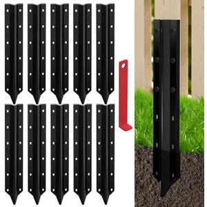 10 Pack Fence Post Repair Stakes 14 Ga Heavy-Duty Steel Fence Post Support Kit, Easy Installation Kit Included