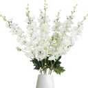 White Delphinium Artificial Flowers,8PCS Long Stem Silk Larkspur Flowers 33.5'' Faux Delphinium Stems for Tall Vase Home Wedding Table Decor(White)