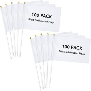 Remerry 100 Pieces Blank Sublimation Flags to Decorate 5. 51 x 8. 27 Inches Small White Blank Flags on Stick for DIY Parades Birthday Party Decorations Projects Events Celebration