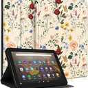 Wazzasoft for Amazon Kindle Fire HD 8/ 8 Plus Tablet Case 10th/ 12th Generation for Women Girls Cute Folio Cover Fashion Design Girly Kawaii Flower Floral Pretty Unique Cases for Kindle Fire Case 8 Inch
