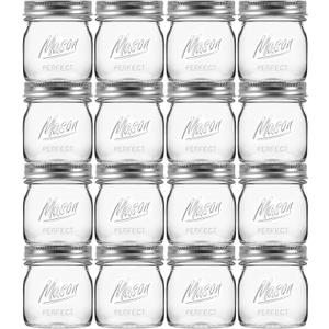 16 Pack 8 oz Mason Jars with Regular Airtight Lids - Glass Canning Jars 8 oz, Mini Mason Jars for Jam, Jelly, Honey, Overnight Oats, Party Favors, Shower Favor, Separable Lids