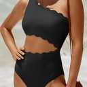 Women's One Piece Swimsuit- One Shoulder Bathing Suit Cutout Tummy Control Swimwear (Black, XXL)