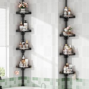 360° Rotating Corner Shower Caddy Tension Pole Organizer, Black, Rotation