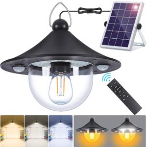 ropelux Solar Indoor Outdoor Shed Light with 3000LM 3 Color Temperatures 5 Modes (2 Daytime) Waterproof, Dual Motion Sensors Solar Powered Hanging Barn Light with Remote for Shed, 1 Pack