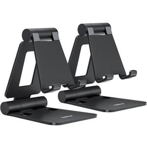 Nulaxy 2 Pack Dual Folding Cell Phone Stand, Fully Adjustable Foldable Desktop Phone Holder Cradle Dock Compatible with iPhone 17 16 15 14 13 12 Pro Max Xs Xr X 8, All Phones, Black
