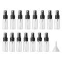 Longway 15 PCS Spray Bottles, 0.5oz/15ml Transparent Empty Fine Mist Spray Bottle Dispenser with Cap, Small Refillable Liquid Containers with 1pcs Funnel and 18pcs Labels