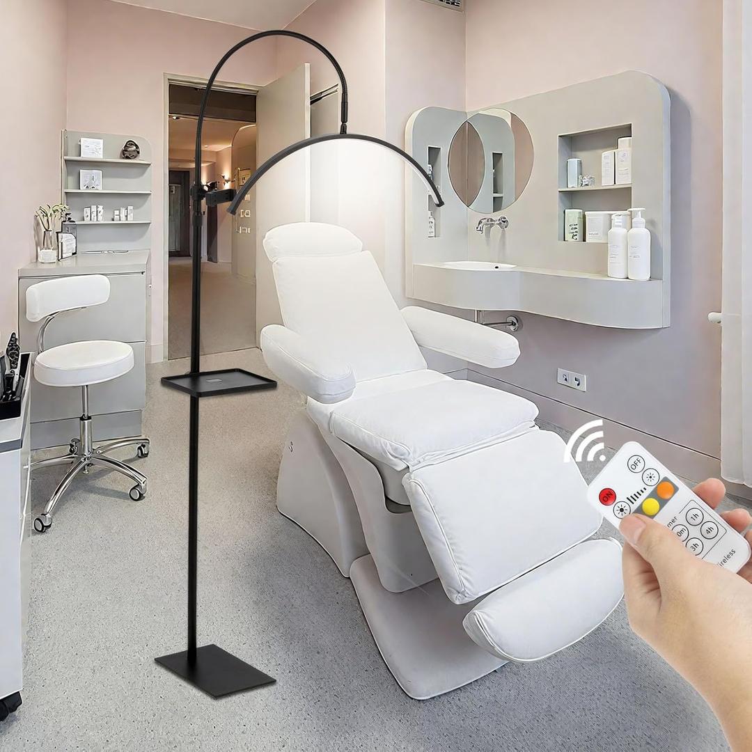 Lash Light for Eyelash Tech,LED Half Moon Floor Lamp for Esthetician, Tattoo Artists,Nail Tech, Skincare Adjustable Brightness and Height Esthetician Light with Phone Holder and Tool Tray