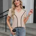 BMJL Womens Blouses Dressy Casual Short Sleeve Shirts Work Business Outfit Trendy Summer Tops (White, L)