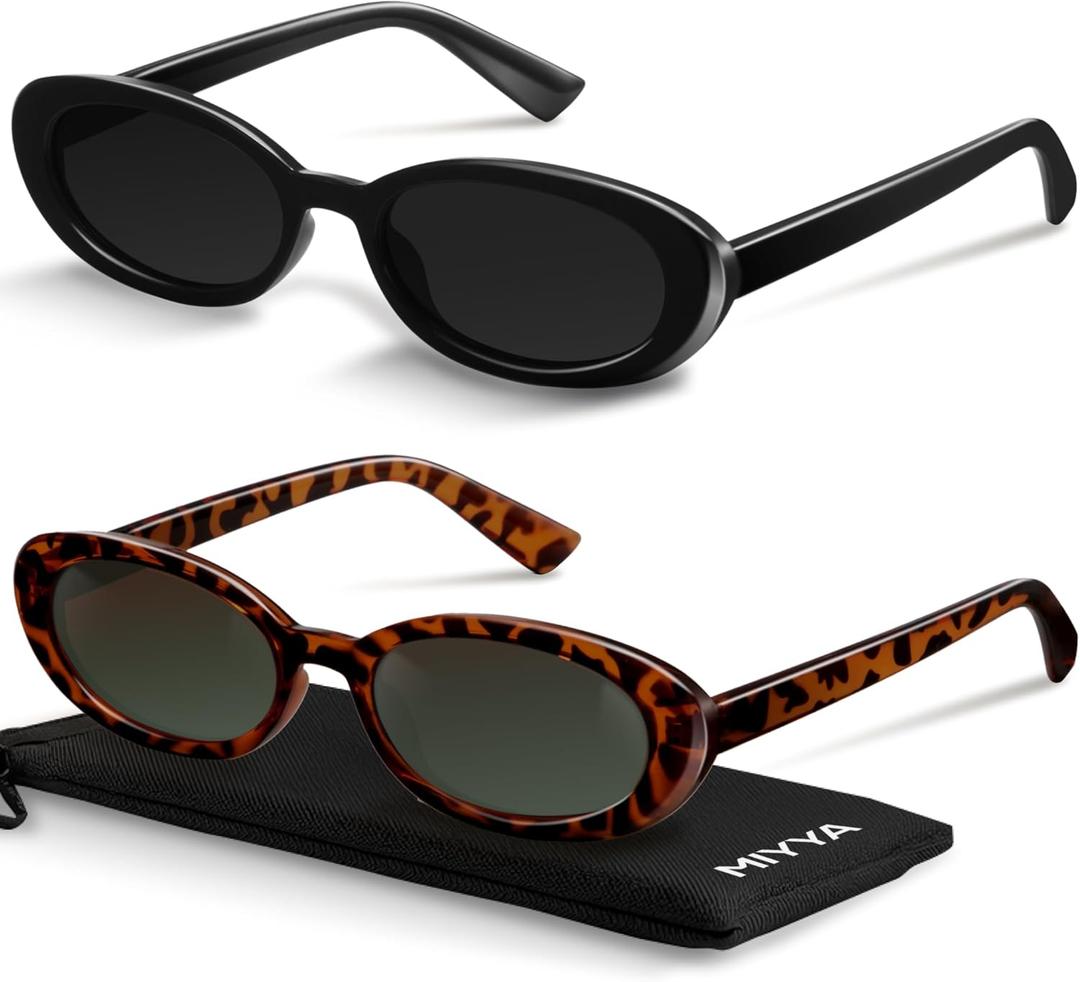 miyya Old Money Polarized Oval Sunglasses  2025 Edition, UV400 Protection, Feather-Light Fit & Trendy Colors (Black/Leopard Green)