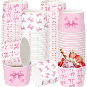 Pickmesh 80 Pcs Pink Bow Treat Snack Cups Paper Ice Cream Cups 9 oz Cute Coquette Disposable Dessert Bowls Snack Soup Bowl for Birthday Wedding Party Supplies Hot or Cold Food