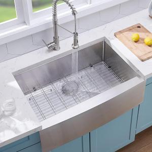 VCCUCINE Farmhouse Sink, 30x22 Inch Stainless Steel Farmhouse Kitchen Sink, Undermount Drop in Single Bowl Basin Apron Sink, Brushed Nickel Farm Sink With Strainer