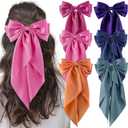 6Pcs Large Bows Hair Clips for Women Girls Long Tail Hair Ribbon Silky Satin Barrettes Coquette Hair Bows Accessories (Pink/Deepblue/Purple/Orange/Hot Pink)