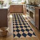 Lahome Colette Checkered Easy Jute Runner Rug, 2x8 Hallway Kitchen Runner Rug Non Slip Washable Outdoor Carpet for Entryway Indoor, Checkerboard Black Indoor Outdoor Carpet for Hallway 8ft Entry