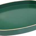 Spsyrine Dark Green Plastic Serving Tray for Ottoman, Coffee Table, Oval Decorative Tray for Entertaining, Outdoor, Living Room, Home Decor (15.5" x 10.6" x 1.4")
