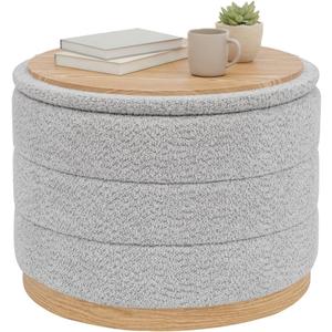 B FSOBEIIALEO Round Storage Ottoman with Tray, Folding Ottoman with Storage Coffee Table Foot Rest for Dorm Room Living Room Chenille Fabric,Wood-Grain Leather Base,Sliver Grey,22.83"x22.83"x17.34"
