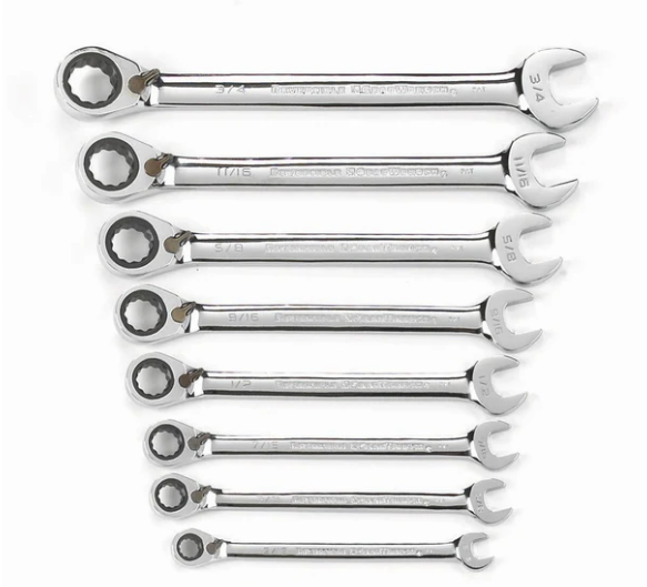 GearWrench 9533N 8 Pc. 72-Tooth 12 Point Reversible Ratcheting Combination SAE Wrench Set